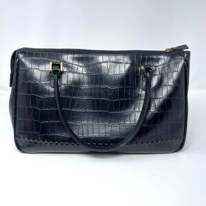 Perry Ellis Portfolio Vintage Black Faux Leather Crocodile Handbag